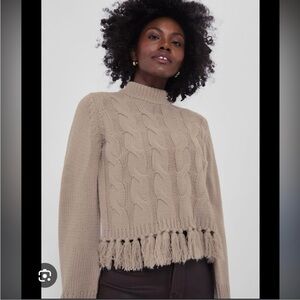 Hyacinth House - Taupe Fringe Cable Knit Sweater M